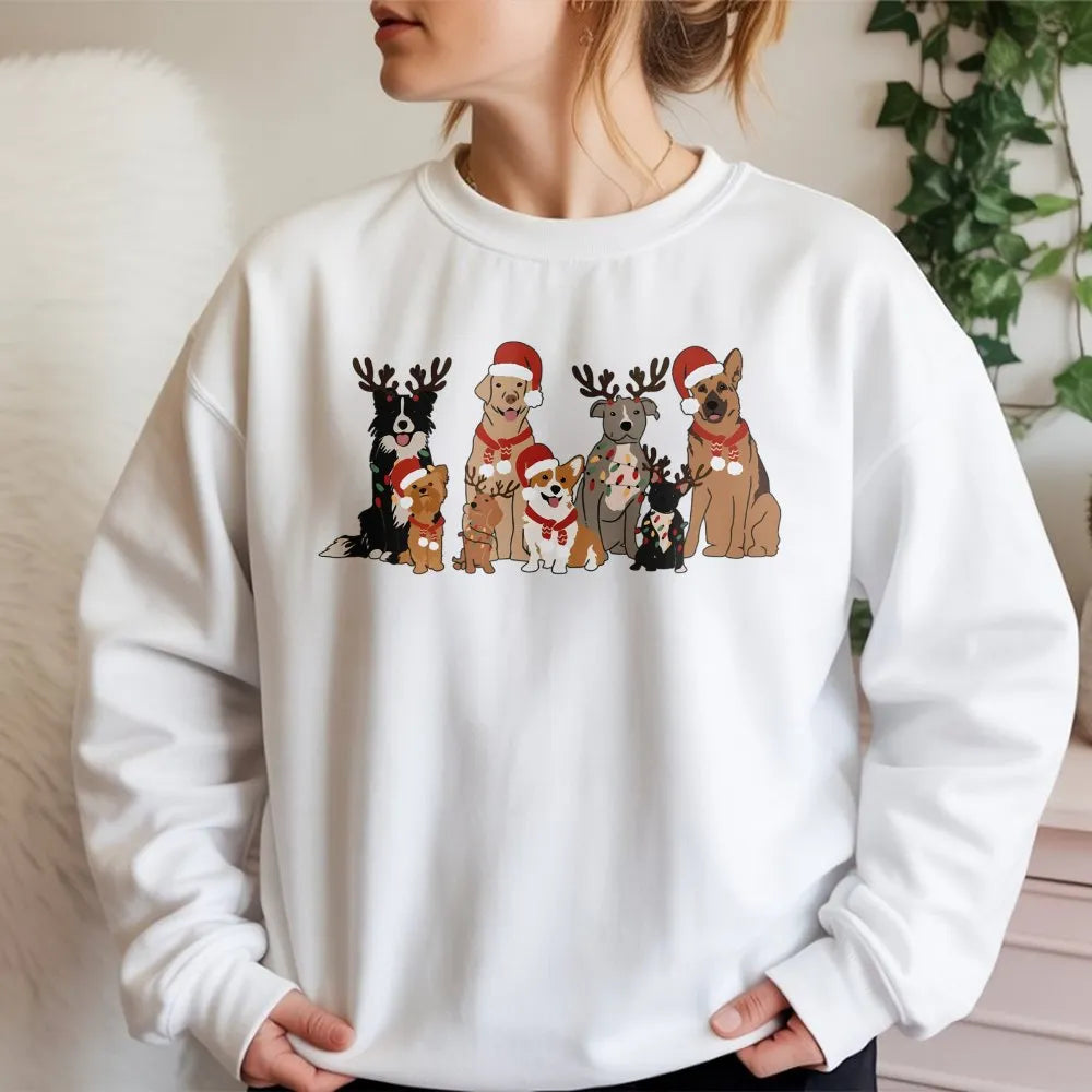Festive Reindeer Dog Holiday Sweatshirt, Christmas Dog Sweatshirt, Adorable Pet Lover Xmas Sweatshirt, Winter Dog Mom Crewnec