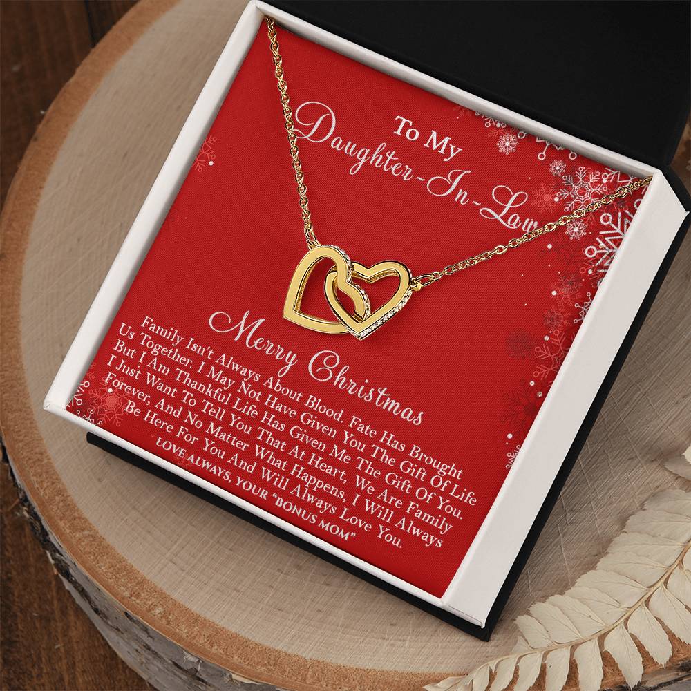 CZ Heart Pendant, Daughter-in-Law Interlocking Hearts Necklace, Surgical Steel Necklace, Bonus Daughter Christmas Birthday Je
