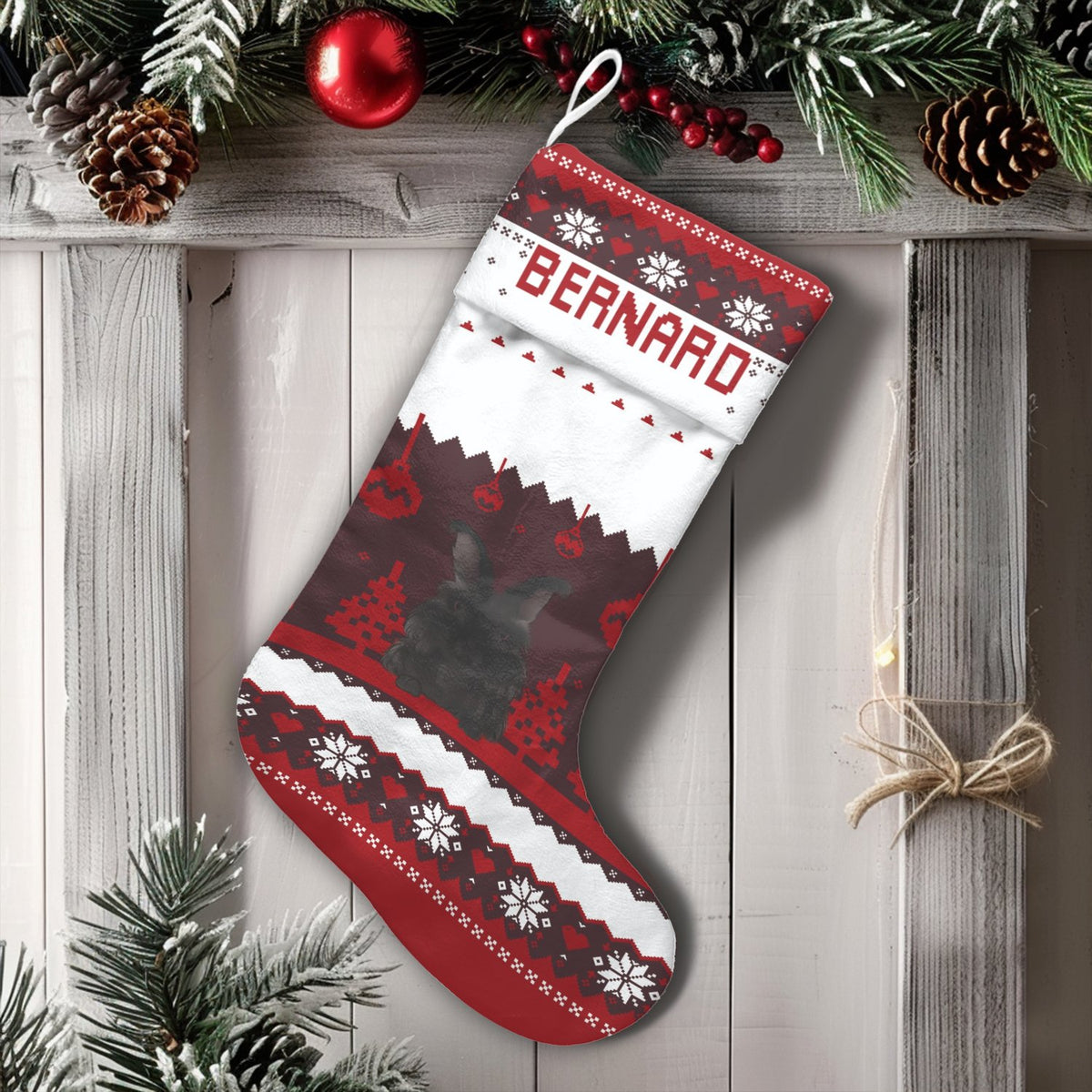 Personalized Bunny Holiday Stocking, Rabbit Christmas Stocking, Custom Name Xmas Stocking, Adorable Pet Christmas Decor, Fami