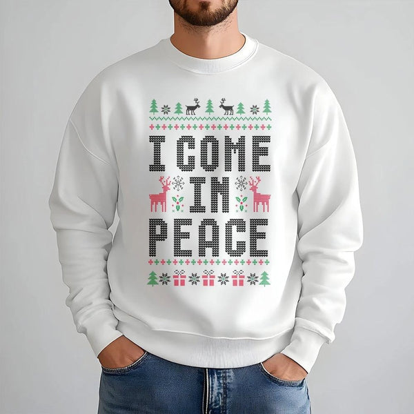 Humorous Ugly Holiday Sweater, I Come in Peace Christmas Sweatshirt, Alien Christmas Crewneck, Retro Xmas Pullover, Matching 