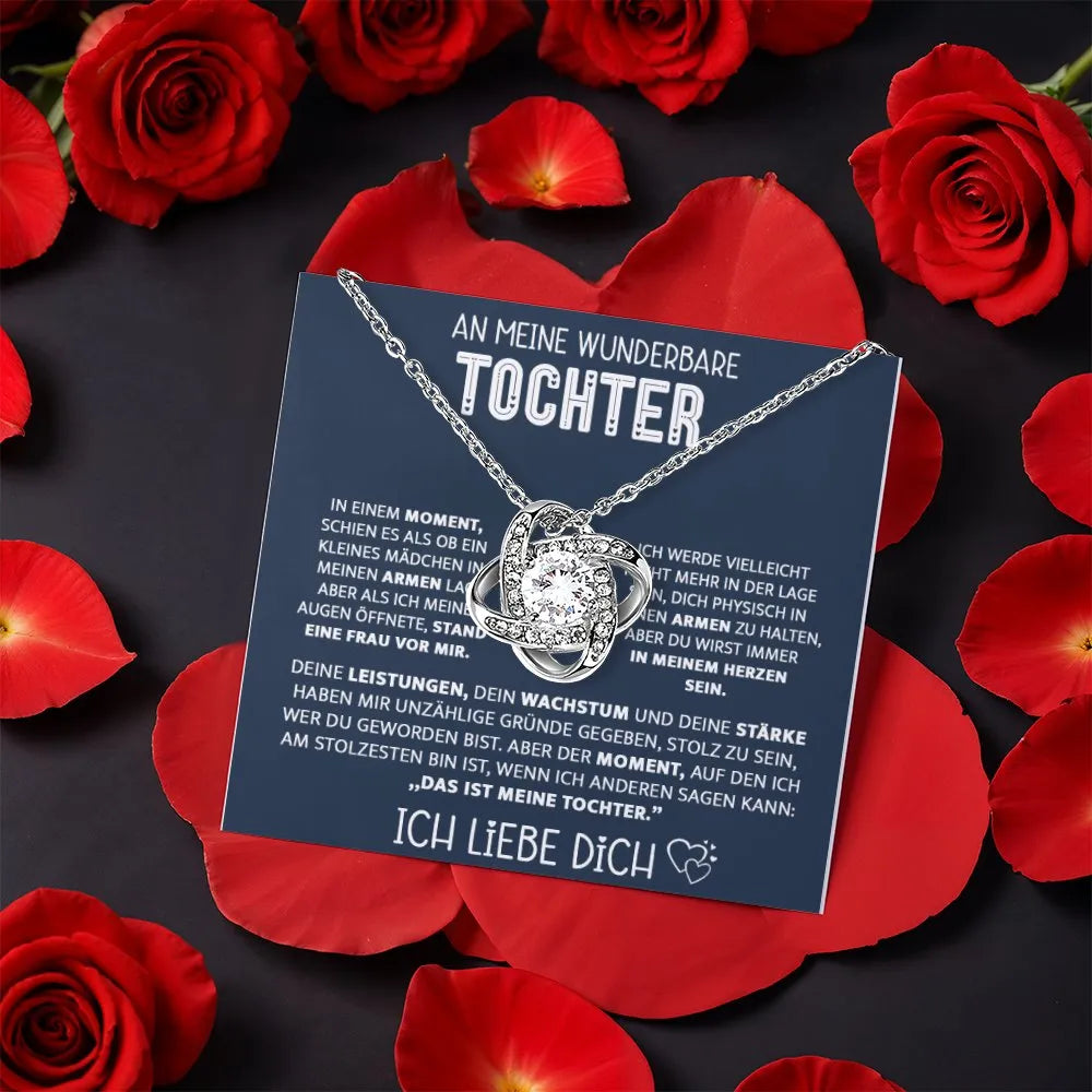 German Message Card Cubic Zirconia Pendant, Love Knot Necklace for Daughter, Heartfelt Love Knot Jewelry, Birthday Christmas 