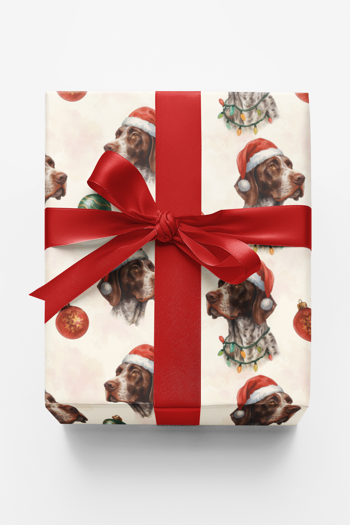 Festive Hunting Dog Gift Wrap, Pointer Dog Christmas Wrapping Paper, Santa Hat Pet Holiday Gift Wrap, Dog Lover Christmas Pre