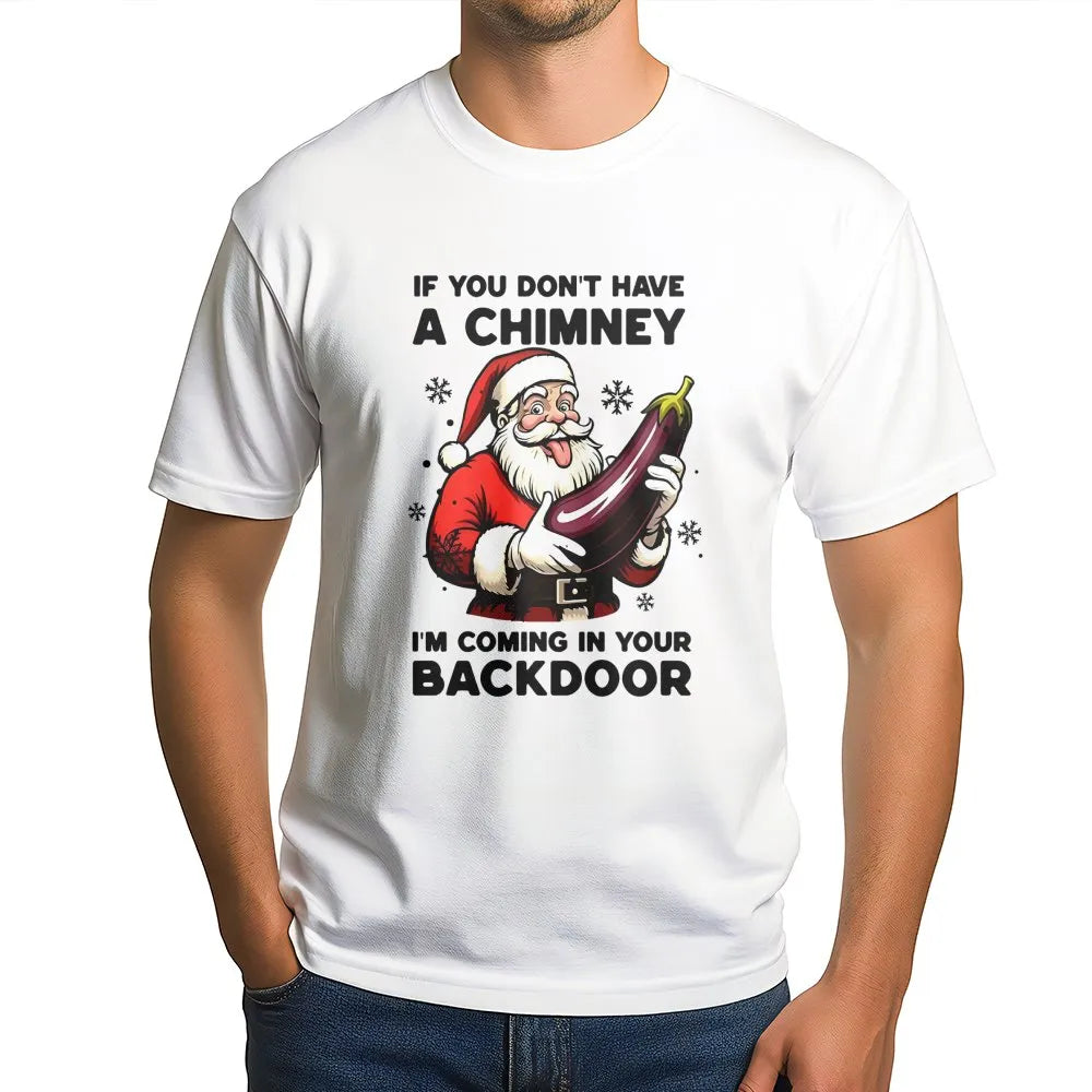Dirty Christmas Adult Humor Graphic Tee, Humorous Naughty Santa Eggplant T-Shirt, Sarcastic Rude Xmas Shirt, Gag Present for 