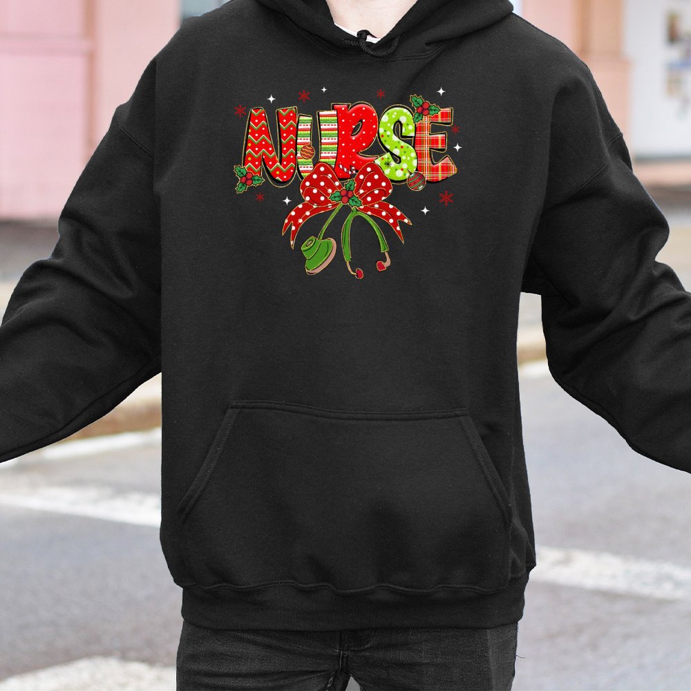 Healthcare Holiday Medical Hoodie, Festive Stethoscope Christmas Nurse Hoodie, Adorable RN Nursing Student Hoodie, Winter Hos