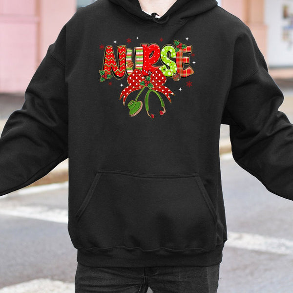 Healthcare Holiday Medical Hoodie, Festive Stethoscope Christmas Nurse Hoodie, Adorable RN Nursing Student Hoodie, Winter Hos