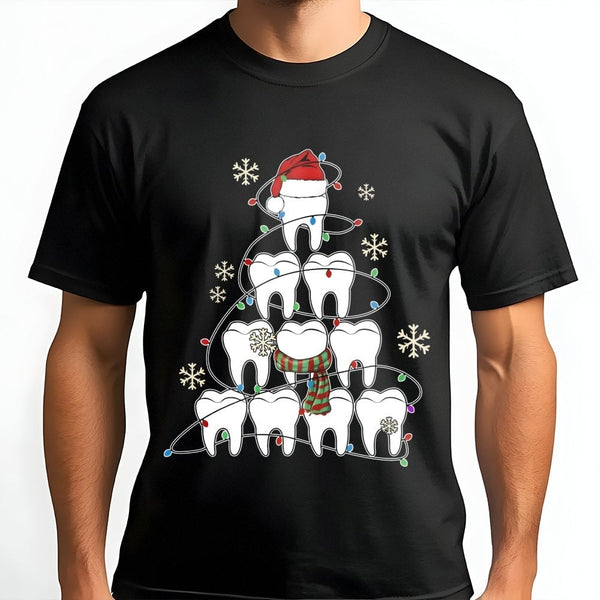 Tooth Santa Hat Holiday Shirt, Dentist Christmas T-Shirt, Dental Hygienist Graphic Tee, Humorous Dental Christmas T-Shirt, De