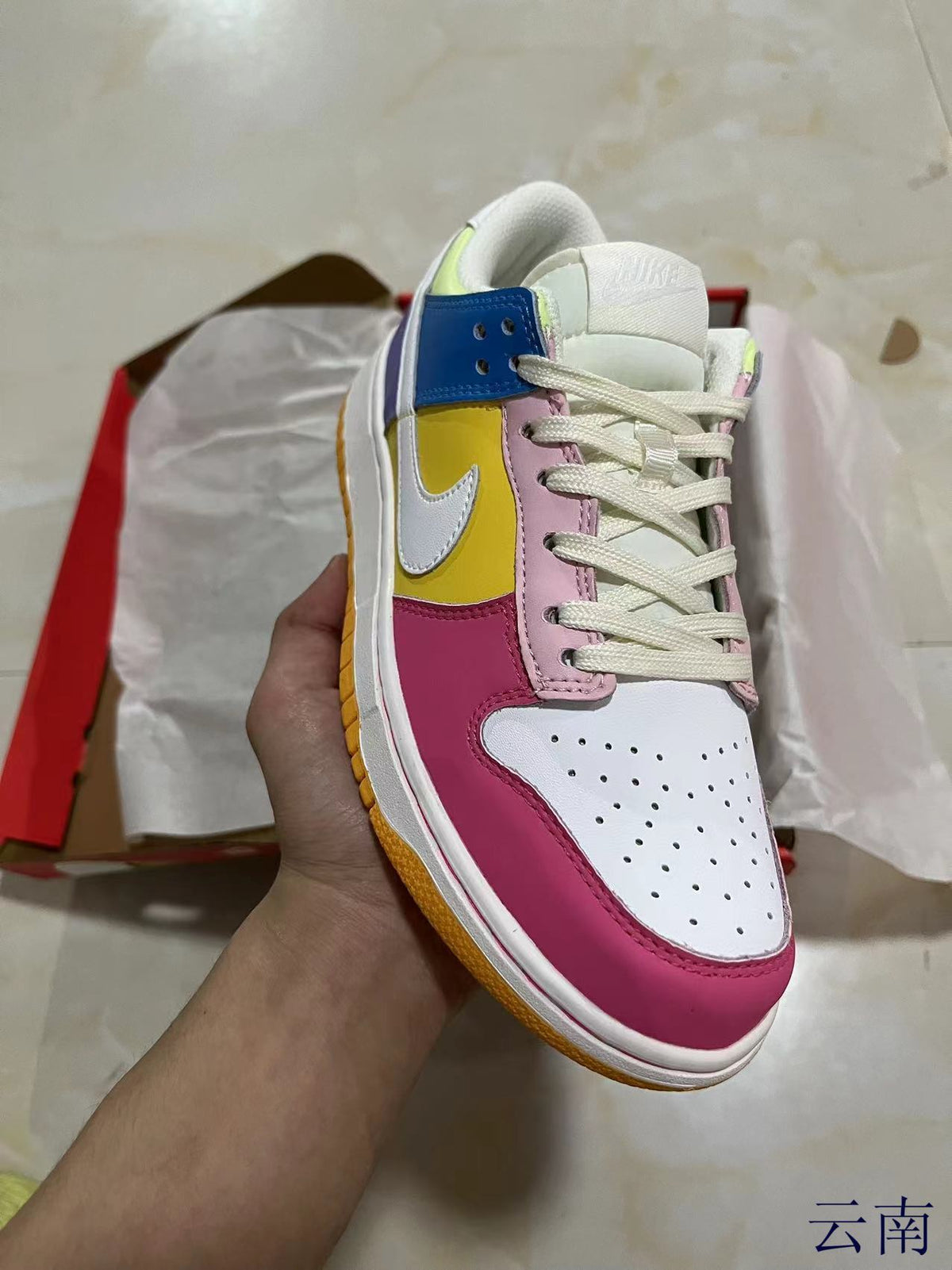 Low Top Sneakers, White Yellow Pink Colorway, Lace Up Design, Casual Gift for Sneaker Fans