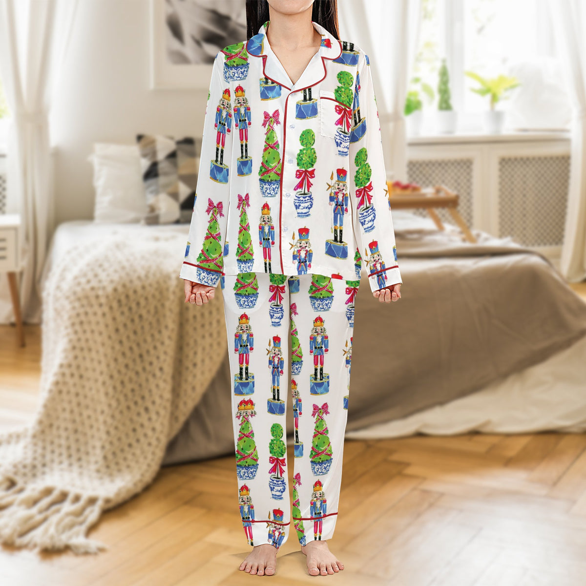 Holiday Nutcracker Pajama Set, Nutcracker Christmas Satin Pajamas, Festive Christmas Loungewear, Silky Pajama Sleepwear, Xmas