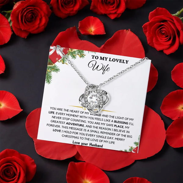 Rotating Rose Box Love Knot Necklace, Wife Love Knot Necklace, Cubic Zirconia Love Knot Pendant, Romantic Christmas Present f