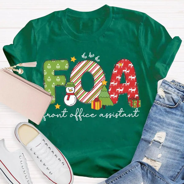 Festive Holiday Graphic Tee, Front Office Assistant Snowman Christmas T-Shirt, Humorous Xmas Office Staff Shirt, Winter Schoo