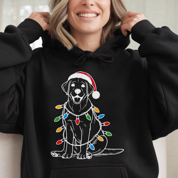 Santa Hat Lab Dog Sweatshirt, Labrador Christmas Hoodie, Adorable Xmas Dog Graphic Hoodie, Festive Holiday Pullover Hoodie, D