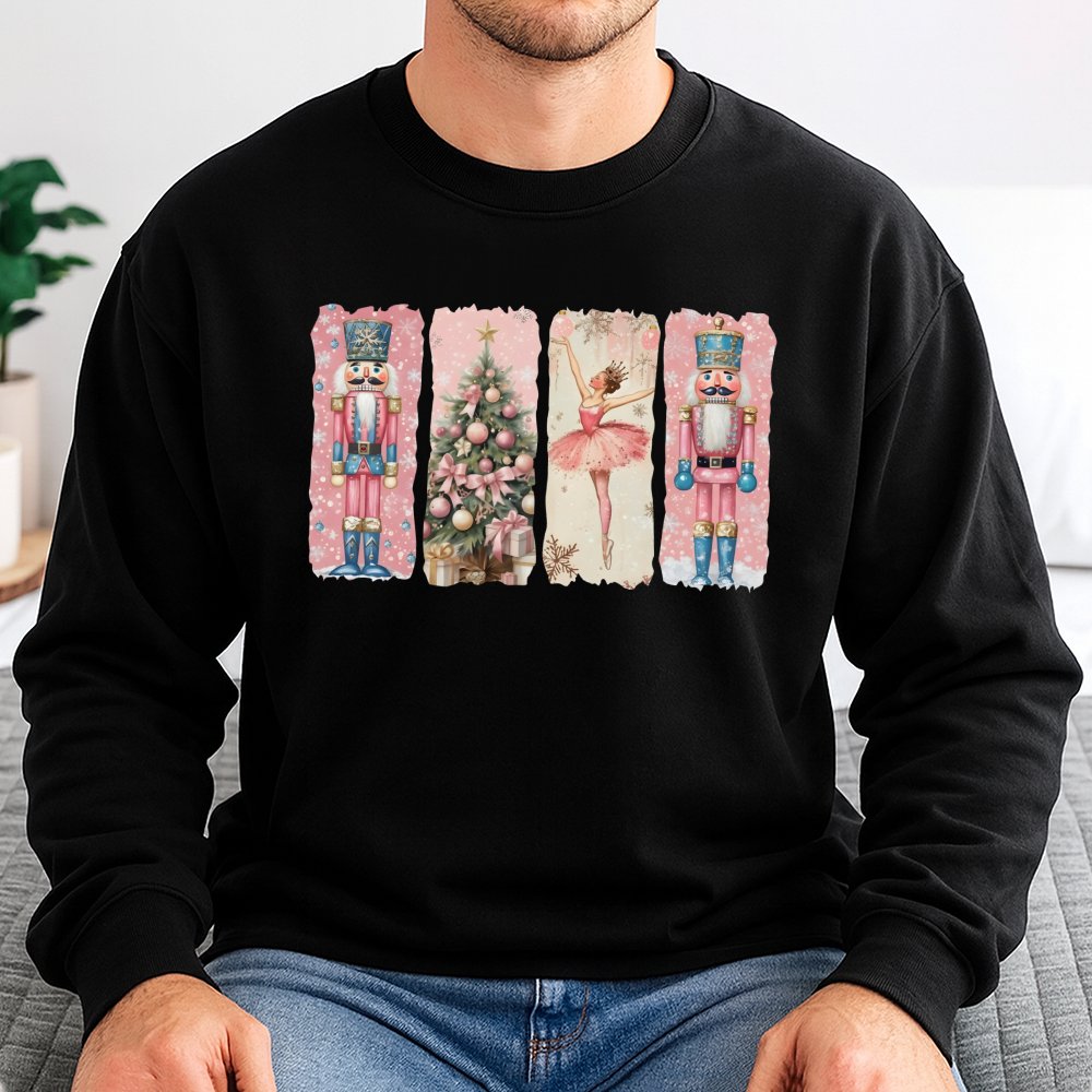 Watercolor Ballerina Graphic Crewneck, Nutcracker Christmas Sweatshirt, Vintage Holiday Ballet Pullover, Festive Xmas Present