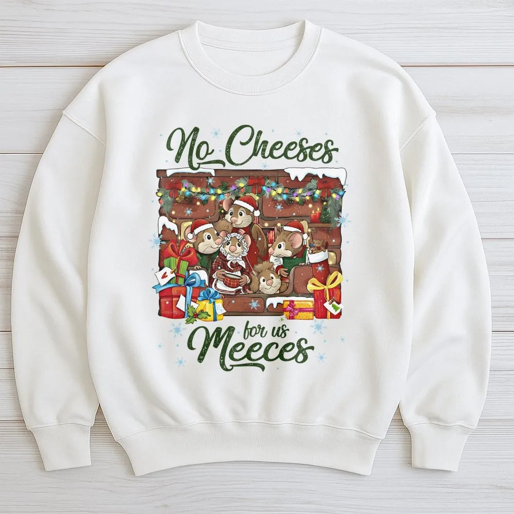 No Cheeses for Us Meeces Graphic Crewneck, Adorable Mouse Christmas Sweatshirt, Humorous Muppet Holiday Sweater, Nostalgic Xm