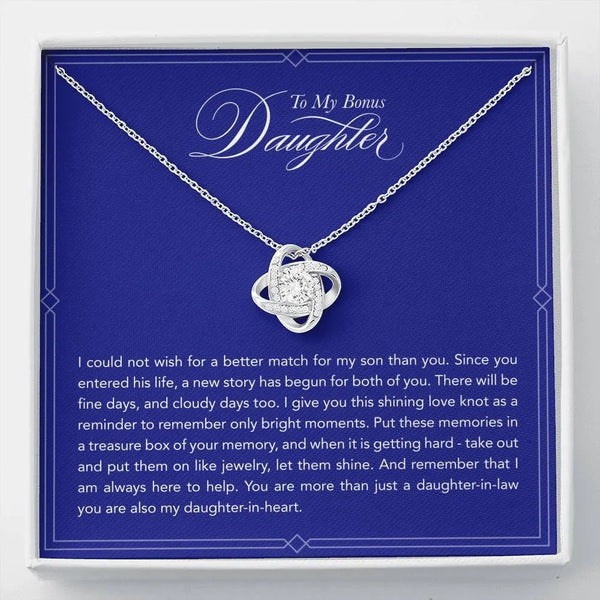 Daughter in Law Love Knot Necklace, Bonus Daughter Love Knot Necklace, Daughter in Heart Knot Necklace, Christmas Jewelry Pre