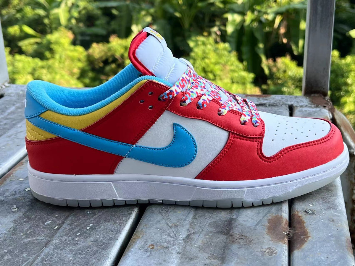 Low Top Sneakers, Red Blue Colorway, Lace Up Design, Casual Gift for Sneaker Fans