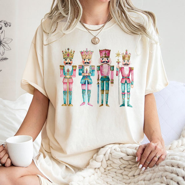 Watercolor Holiday Soldier T-Shirt, Nutcracker Christmas T-Shirt, Festive Winter Nutcracker T-Shirt, Retro Xmas Graphic Tee, 