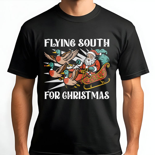 Duck Hunting Santa T-Shirt, Flying South for Christmas Shirt, Humorous Hunter Holiday Tee, Retro Duck Hunter Shirt, Outdoorsm