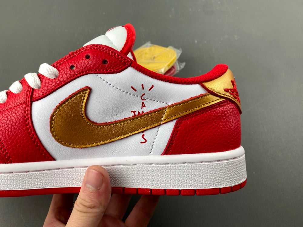 Low Top Sneakers, White Red Gold Colorway, Reverse Hook Design, Lace Up Design, Casual Gift for Sneaker Fans
