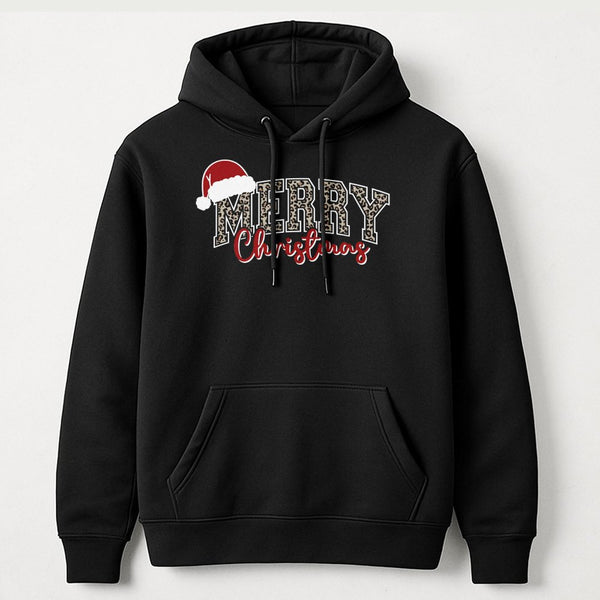 Merry Christmas Leopard Pattern Pullover, Leopard Print Christmas Hoodie, Wild Holiday Aesthetic Sweatshirt, Trendy Xmas Tree