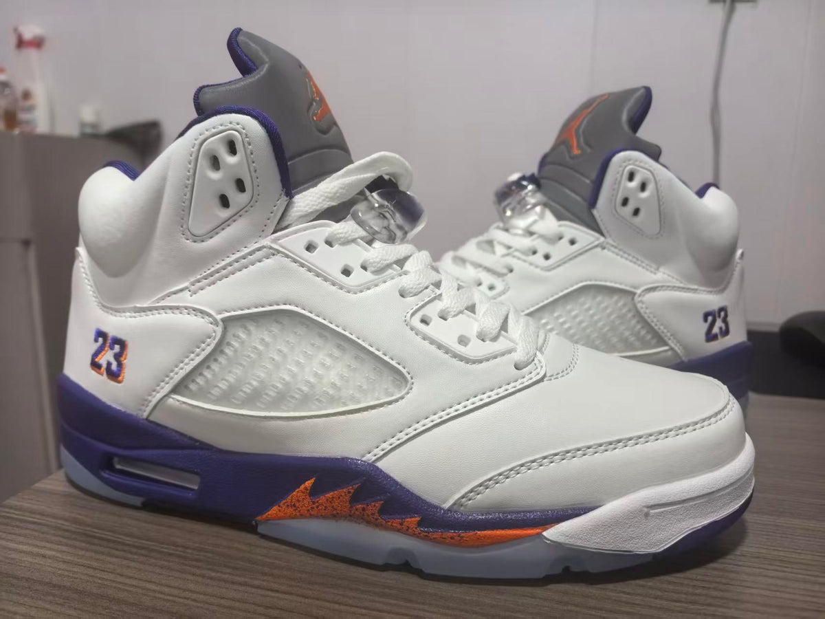 High Top Sneakers, White Purple Colorway, Lace Up Design, Casual Gift for Sneaker Fans