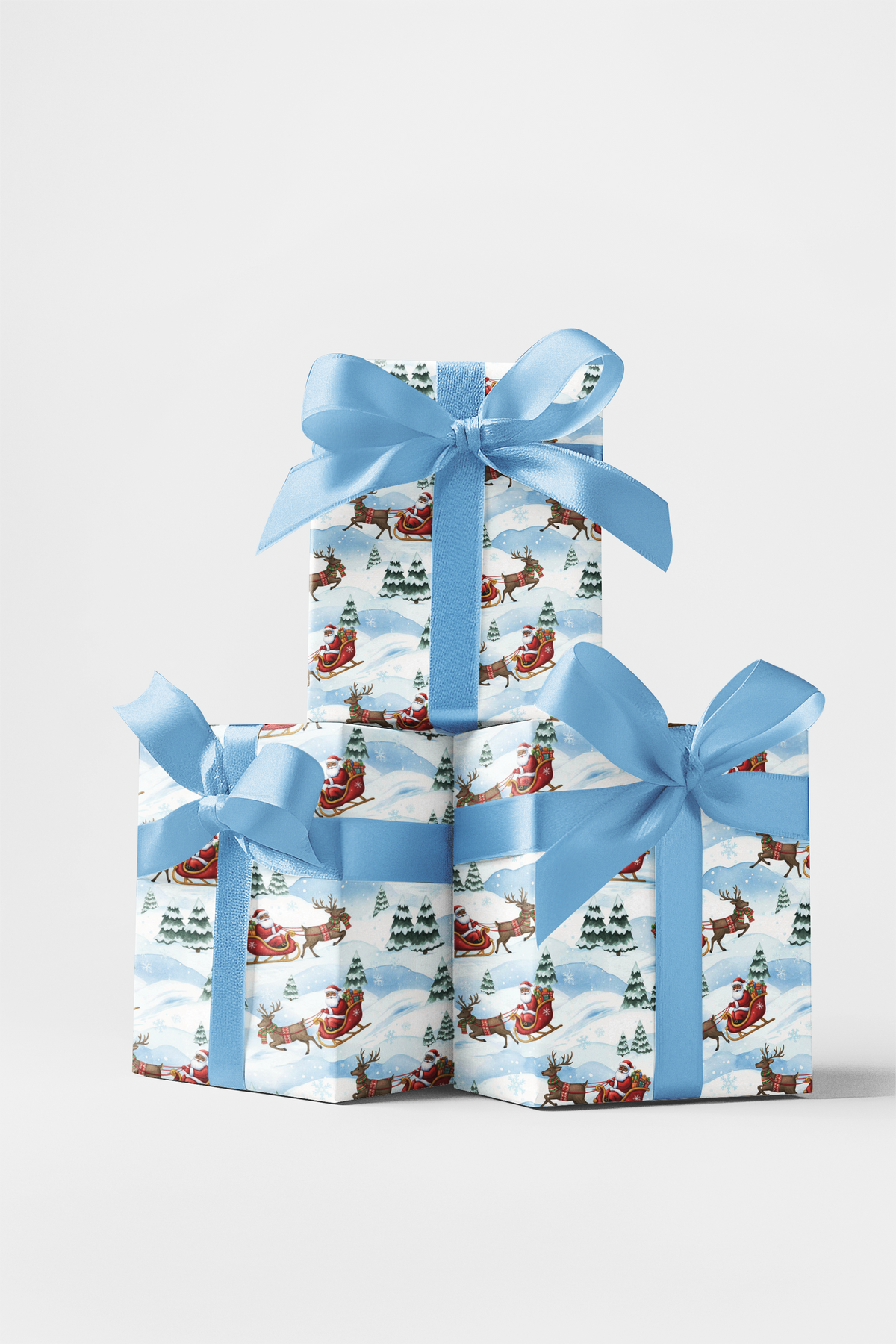 Snowy Wonderland Gift Wrap, Santa and Reindeer Wrapping Paper, Christmas Sleigh Present Paper, Winter Reindeer Wrapping Paper