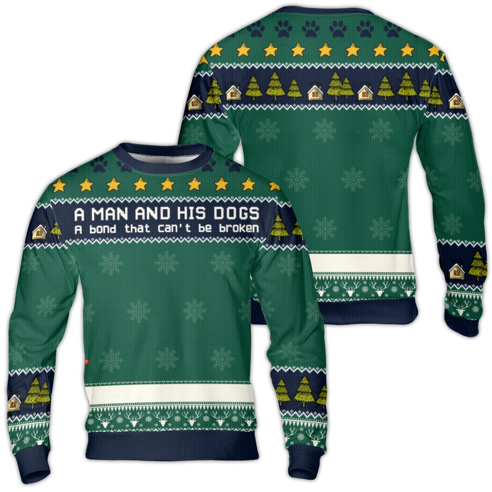 Dog Lover Holiday Sweatshirt, A Man and His Dogs Ugly Christmas Sweater, Humorous Dog Dad Xmas Crewneck, Adorable Pet Owner U