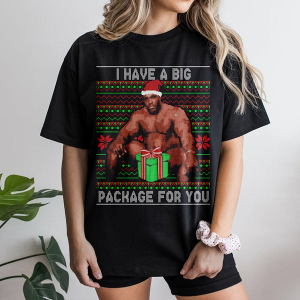 Humorous Meme Ugly Christmas Shirt, Barry Big Package Christmas Shirt, Holiday Gag Graphic Tee, Humor Secret Santa Top, Adult