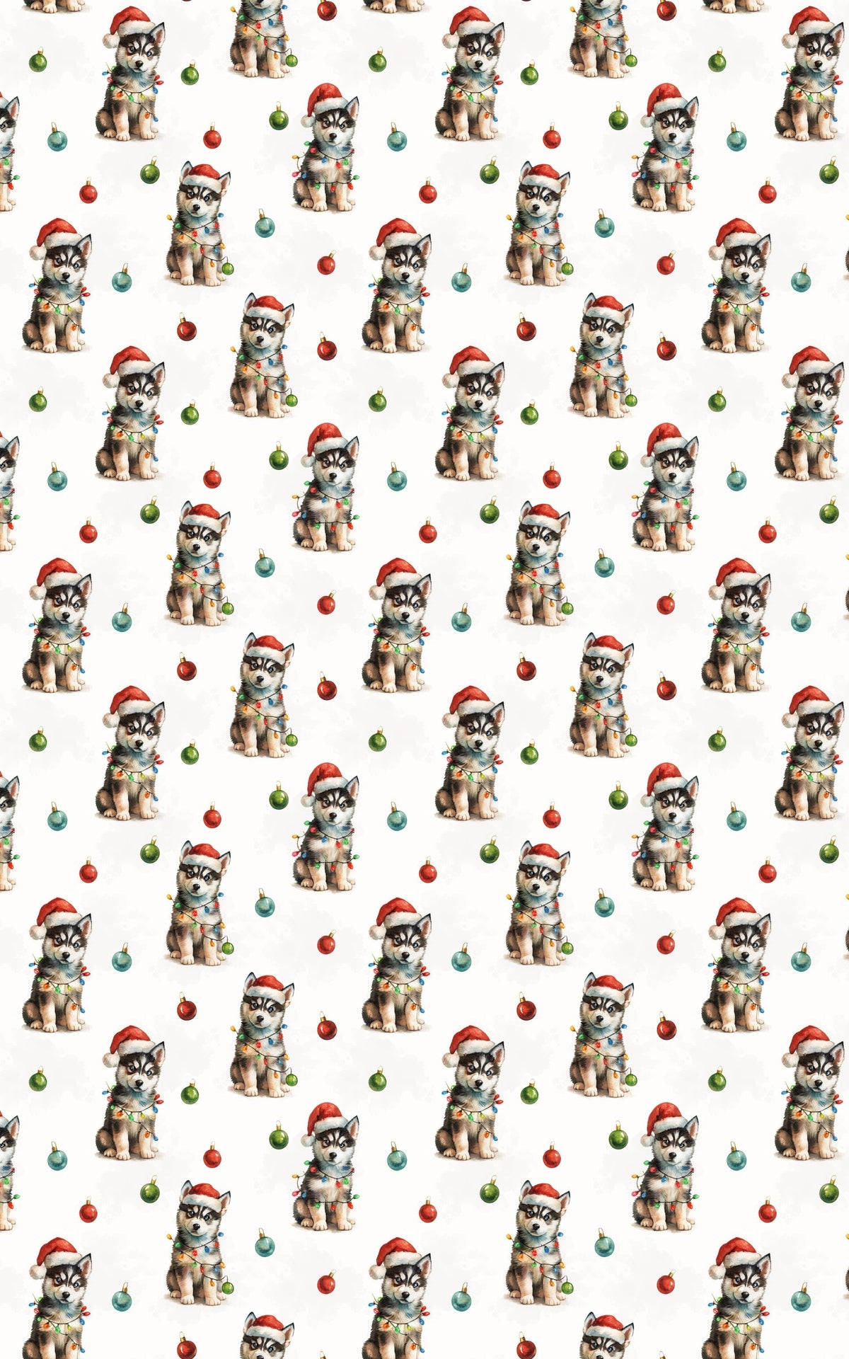 Santa Hat Puppy Gift Wrap, Husky Christmas Wrapping Paper, Watercolor Dog Present Wrap, Winter Holiday Husky Lover Present Pa