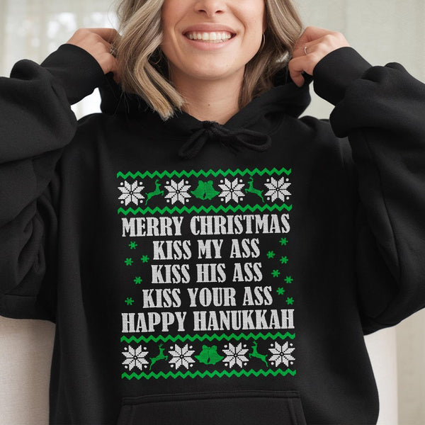 Ugly Sweater Style Quote Sweatshirt, Humorous Christmas Hoodie, Retro Holiday Graphic Pullover, Sarcastic Christmas Humor Hoo