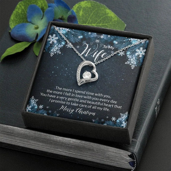 14K White Gold Finish Heart Necklace, Forever Love Heart Necklace, Cubic Zirconia Love Necklace, Romantic Wife Christmas Anni