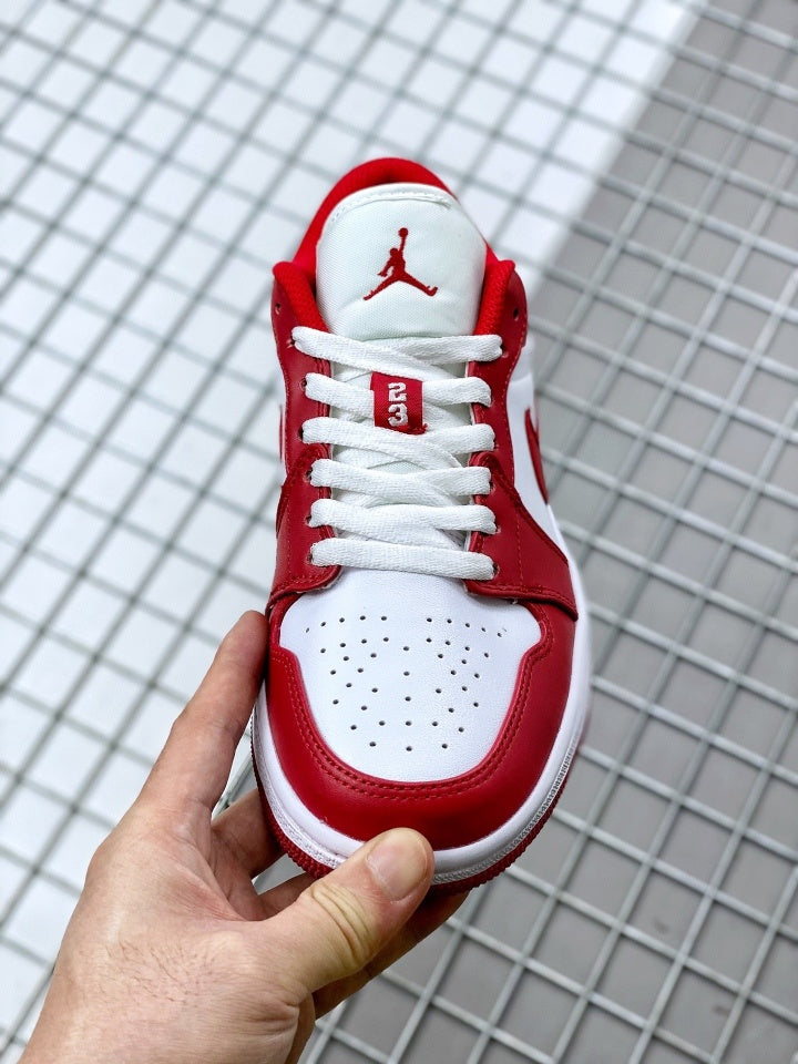 Low Top Sneakers, White Red Gold Colorway, Lace Up Design, Casual Gift for Sneaker Fans