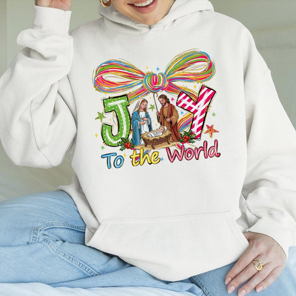 Preppy Christian Nativity Scene Sweatshirt, Joy to the World Hoodie, Religious Christmas Pullover, Holy Night Xmas Hooded Top