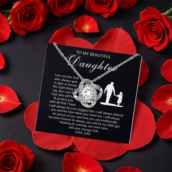 Cubic Zirconia Love Knot Pendant, Daughter Love Knot Necklace, Father Daughter Sentiment Necklace, Birthday Christmas Present
