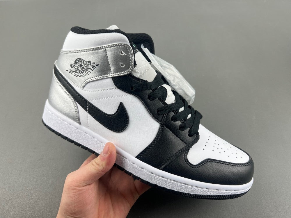 Mid Top Sneakers, White Black Silver Colorway, Lace Up Design, Casual Gift for Sneaker Fans
