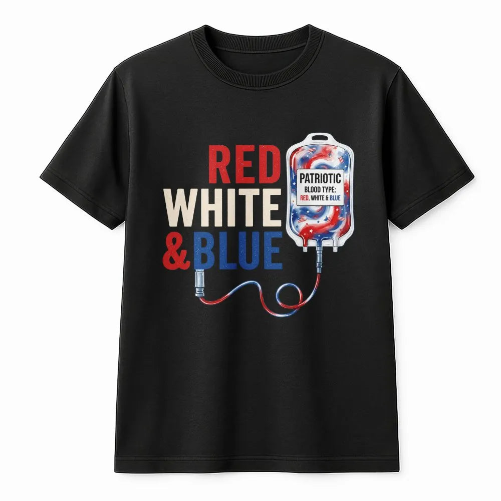 4th of July Nurse Shirt | Patriotic Blood Type IV Bag Graphic | Soft Cotton Tee | Gift for Phlebotomist or RN