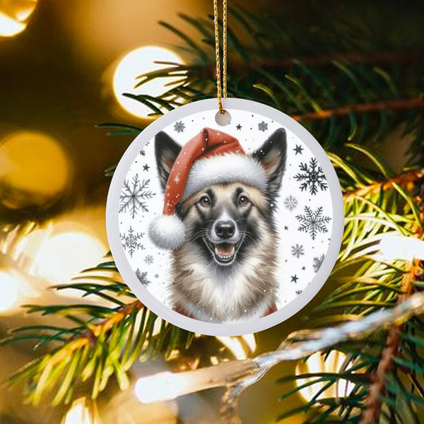Santa Hat Dog Ceramic Ornament, Norwegian Elkhound Christmas Ornament, Holiday Tree Keepsake Ornament, Present for Elkhound L