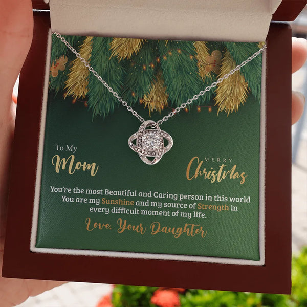 Mother Daughter Love Knot Pendant, Mom Love Knot Necklace, 14k White Gold Cubic Zirconia Knot Necklace, Christmas Birthday Pr