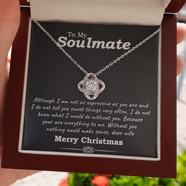 14k White Gold Knot Necklace, Soulmate Love Knot Necklace, Cubic Zirconia Pendant Necklace, Romantic Wife Jewelry, Christmas 