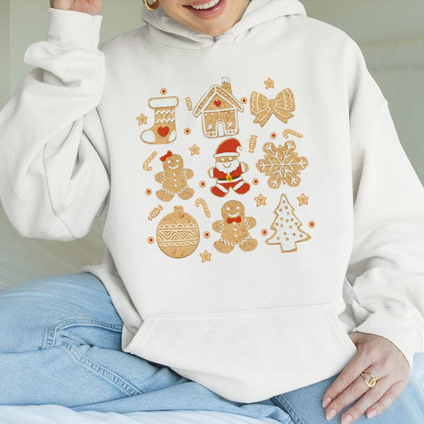 Adorable Gingerbread Cookie Hoodie, Gingerbread Christmas Hoodie, Festive Holiday Hooded Sweatshirt, Comfy Winter Graphic Pul