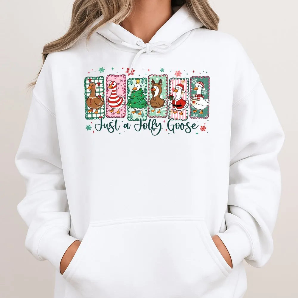 Jolly Holiday Animal Sweatshirt, Humorous Christmas Goose Hoodie, Adorable Silly Goose Christmas Pullover, Winter Bird Lover 