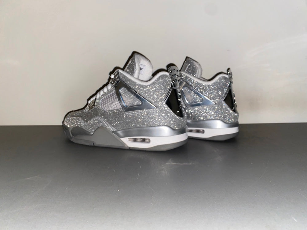 Retro Mid Top Sneakers, Silver Colorway, Metallic Finish, Lace Up Design, Casual Gift for Sneaker Fans
