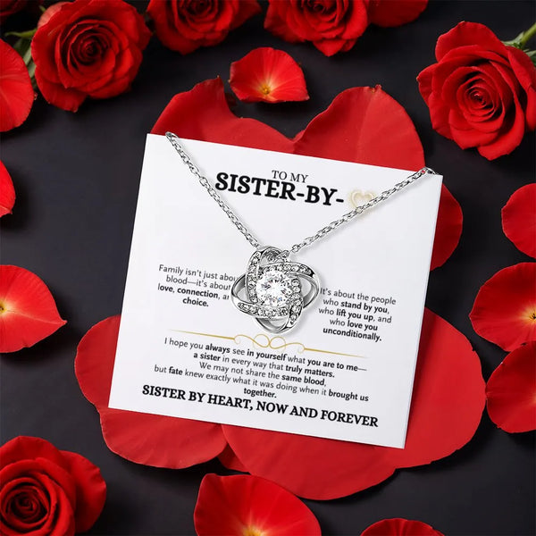 White Gold Finish Love Knot Pendant, Sister by Heart Love Knot Necklace, Best Friend Friendship Love Knot Necklace, Birthday 