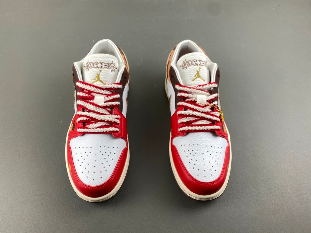 Low Top Sneakers, Red Gold Colorway, Lace Up Design, Casual Gift for Sneaker Fans