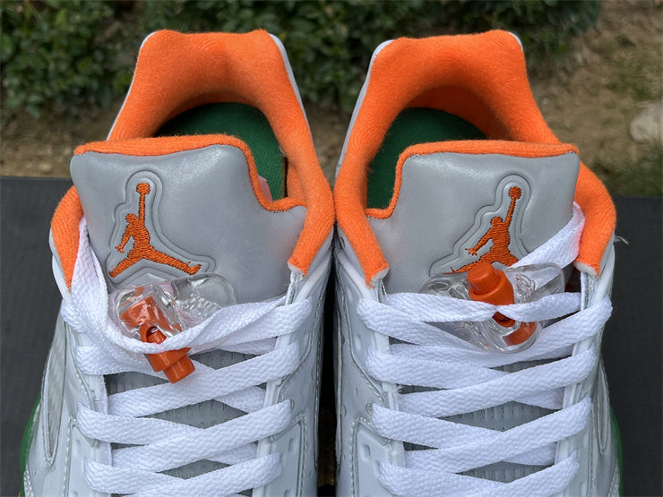 Low Top Sneakers, White Green Orange Colorway, Lace Up Design, Casual Gift for Sneaker Fans