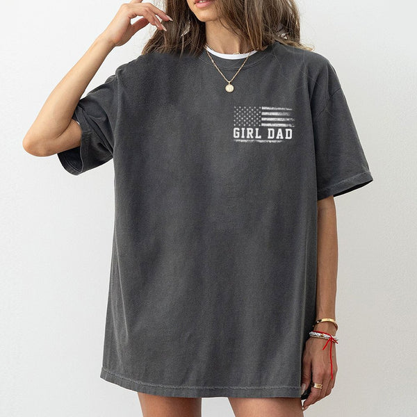 Girl Dad T-Shirt | Distressed American Flag Graphic | 100% Soft Cotton | Father's Day 2026 Gift for Dads