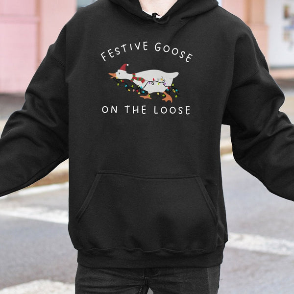 Silly Goose Holiday Sweatshirt, Festive Goose Christmas Hoodie, Adorable Animal Santa Hat Pullover, Humorous Duck Xmas Season