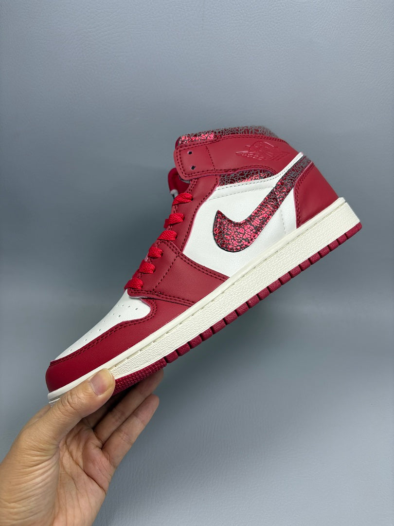 High Top Sneakers, Red Colorway, Cracked Pattern, Lace Up Design, Casual Gift for Sneaker Fans