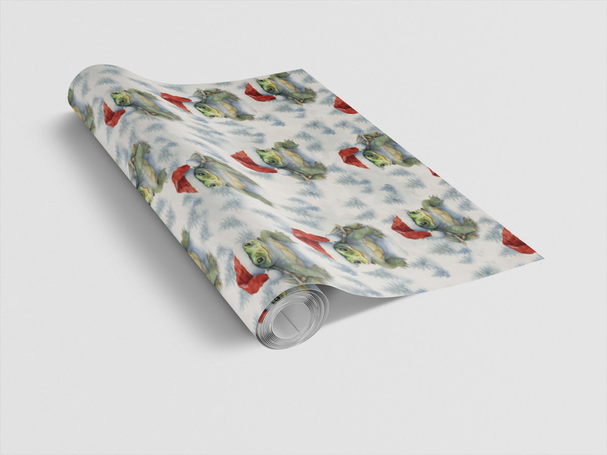 Adorable Turtle Gift Wrap Roll, Santa Hat Turtle Christmas Wrapping Paper, Holiday Present Paper, Animal Lover Xmas Wrapping 