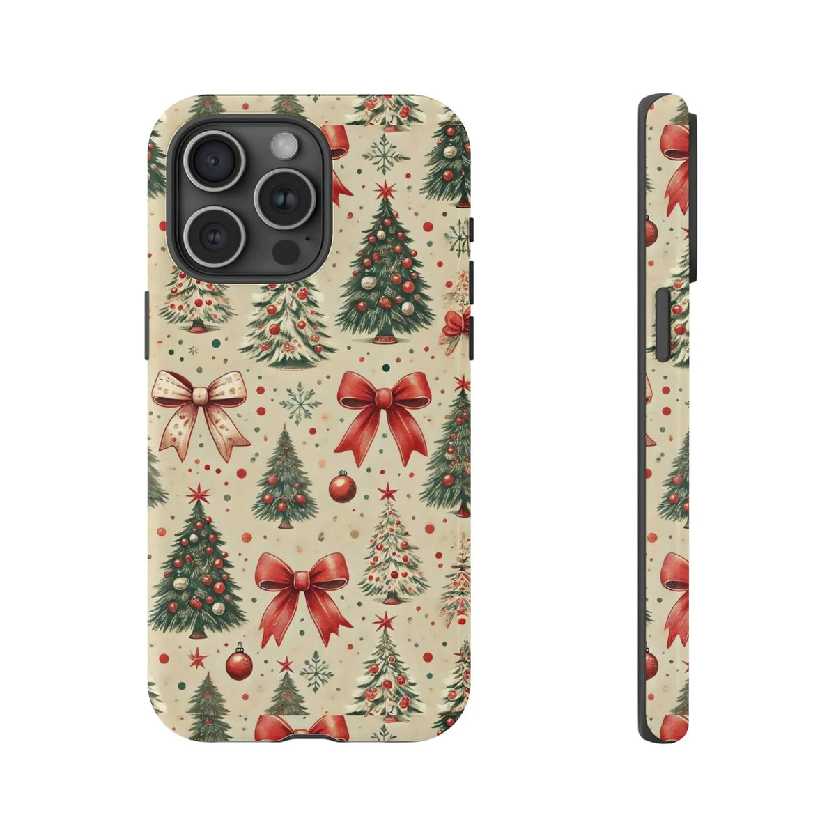 Vintage Red Bow Ornament Holiday Phone Case, Christmas Tree Phone Case for iPhone, Festive Winter Tough Phone Case, Christmas