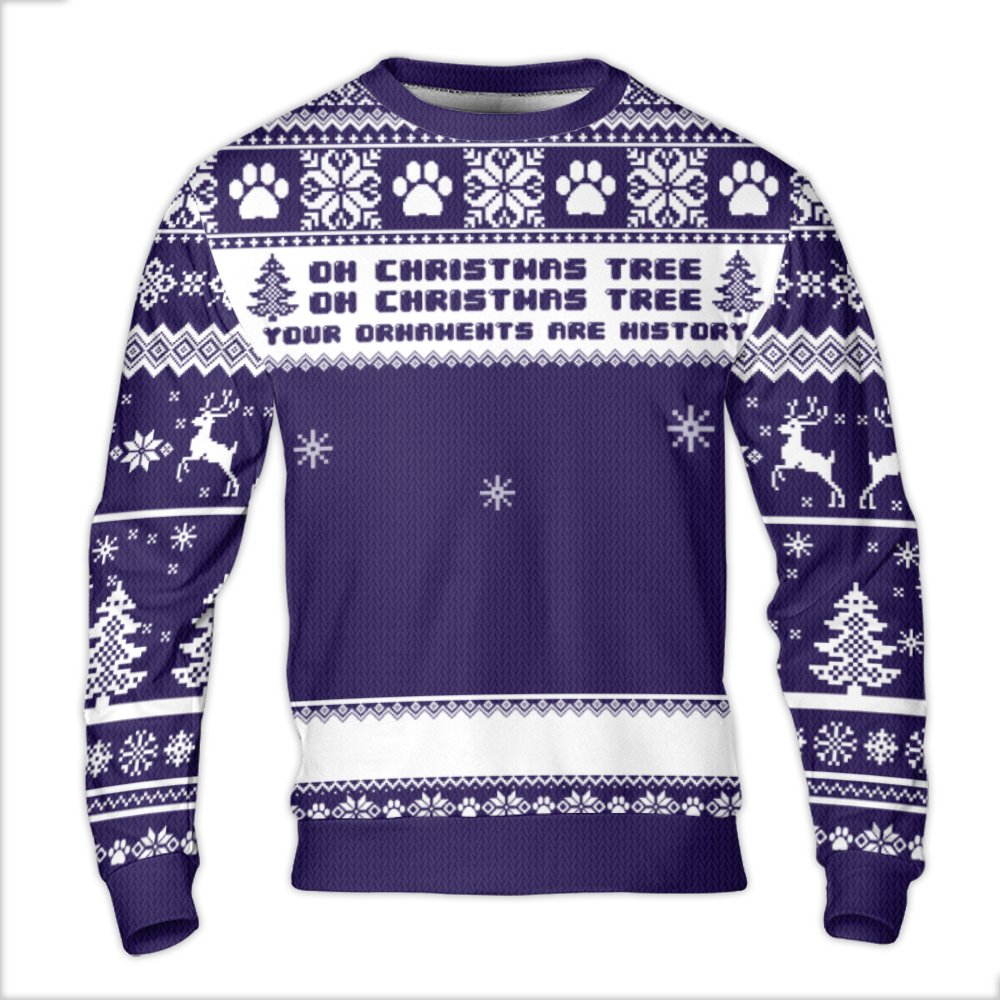Holiday Tree Humor Ugly Sweater, Dog Paw Print Christmas Ugly Sweater, Humorous Pet Lover Holiday Sweatshirt, Winter Dog Mom 